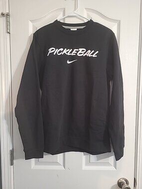 Nike Pickleball Mens Size Small Swoosh Fleece Crewneck Pullover Black Sweatshirt